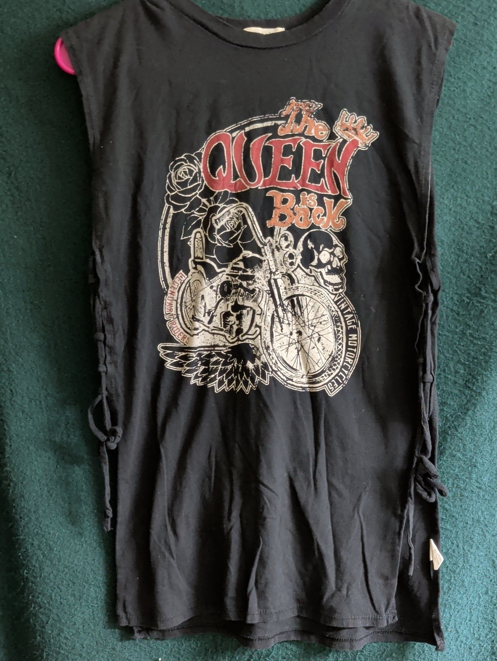 Occasion Black Graphic Tee with Red and Cream Motorcycle Print